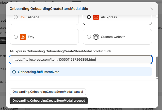 Coller le lien de l'article Etsy, Shopify ou autre site